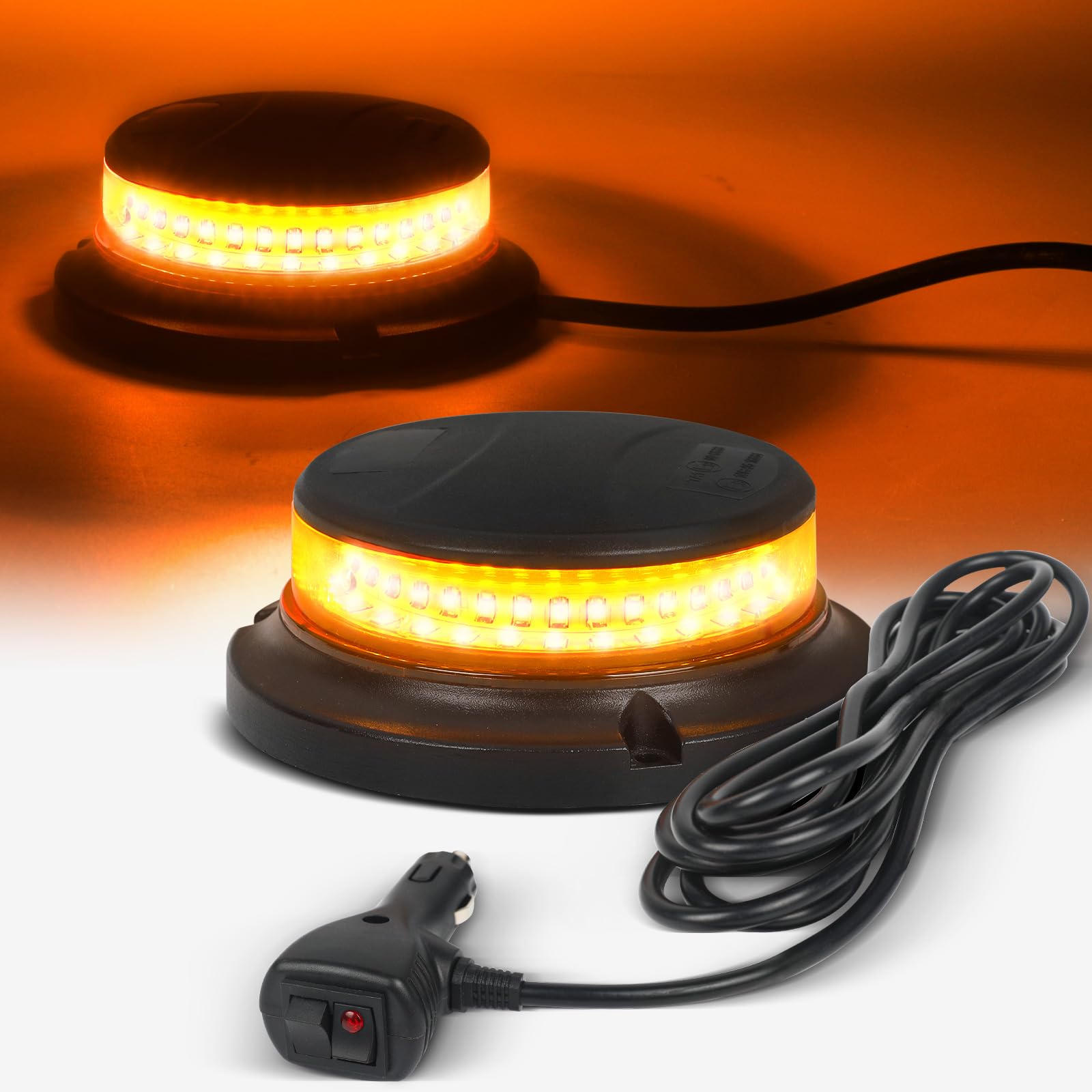 Yuanjoy LED Rundumleuchte, 12V/24V LED Warnumleuchte, LED Magnet Flache Rundumleuchte mit 3 Meter Kabel, Plug-and-Play, 10 Blitzmodi für Gabelstapler Traktor Golfwagen Traktor SUV Gelbe Rundumleuchte von Yuanjoy