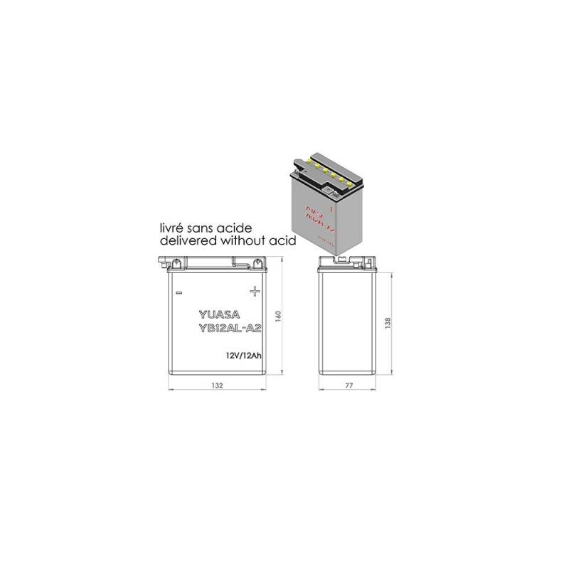 Motodak Batterie yb12al-a2 Yuasa 12v12ah Classic l132 l77 h160 (ohne Säure) von Yuasa