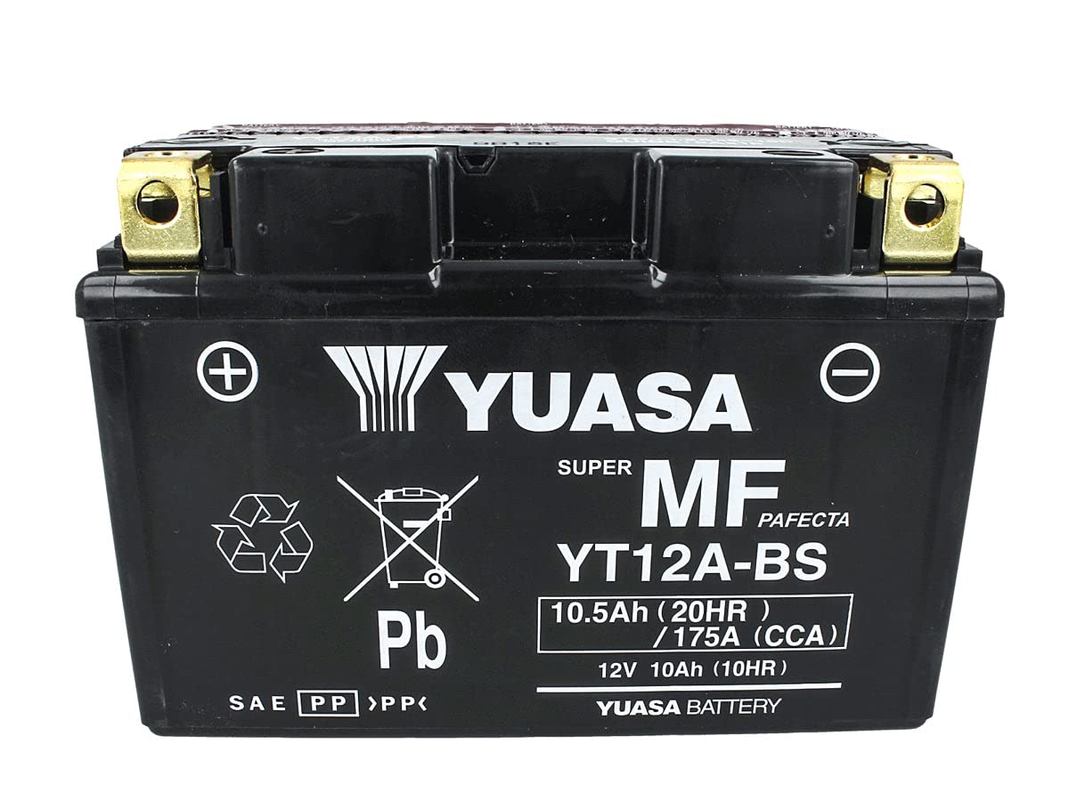 Motorradbatterie Yuasa YT12A-BS - Wartungsfrei - 12 V 10 Ah - Maße: 150 x 87 x 106 mm kompatibel mit CAGIVA Raptor (all models) 1000 2014SUZUKI AN400 Burgman 400 2003-2010 von Yuasa