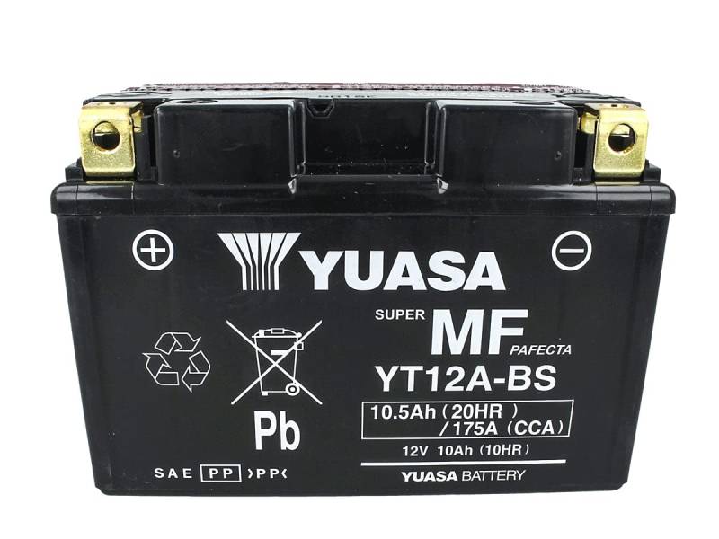 Motorradbatterie Yuasa YT12A-BS - Wartungsfrei - 12 V 10 Ah - Maße: 150 x 87 x 106 mm kompatibel mit CAGIVA Raptor (all models) 1000 2016SUZUKI GSF Bandit 1250 2007-2008 von Yuasa