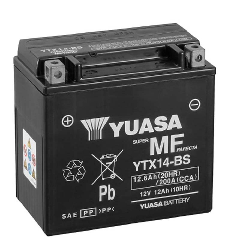 Motorradbatterie Yuasa YTX14-BS - Wartungsfrei - 12 V 12 Ah - Maße: 150 x 87 x 147 mm kompatibel mit Kawasaki ZZR 1100 1993/1999 von Yuasa