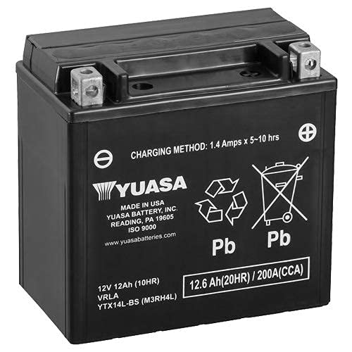 Motorradbatterie Yuasa YTX14L-BS - Wartungsfrei - 12 V 12 Ah - Maße: 150 x 87 x 147 mm kompatibel mit HARLEY-DAVIDSON XL, XLH Series (Sportster) 883 2004-2011 von Yuasa