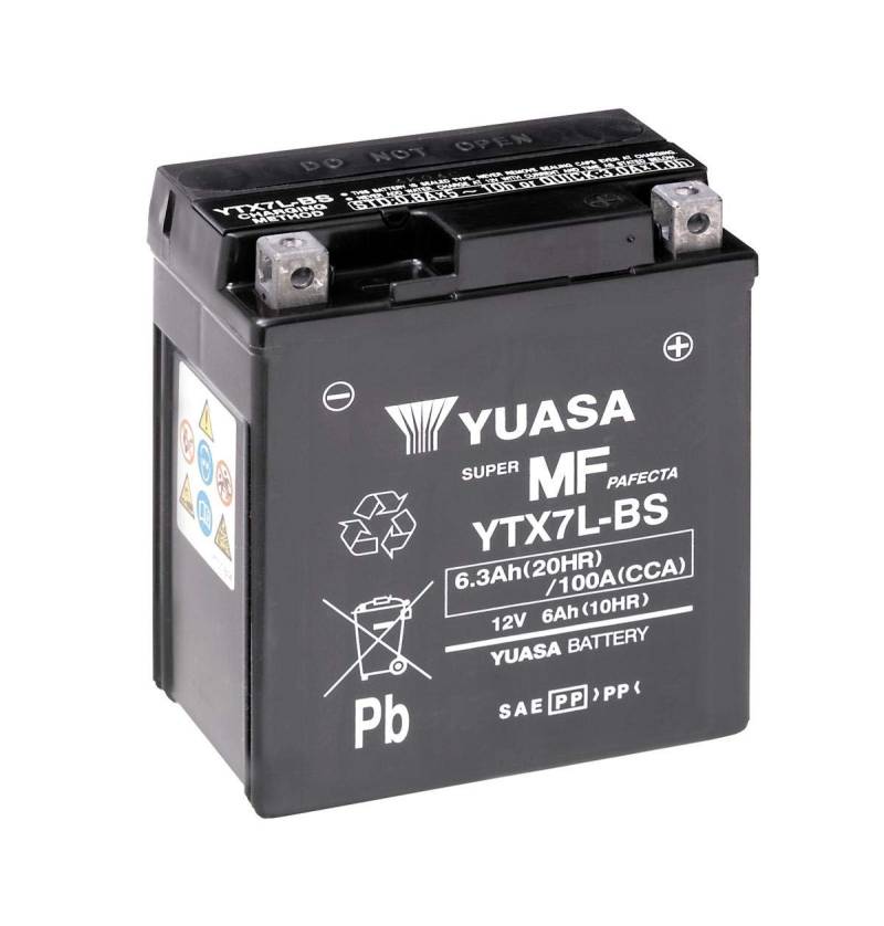 Motorradbatterie Yuasa YTX7L-BS - Wartungsfrei - 12 V 6 Ah - Maße: 114 x 71 x 131 mm kompatibel mit HONDA Hornet 600 1998 von Yuasa