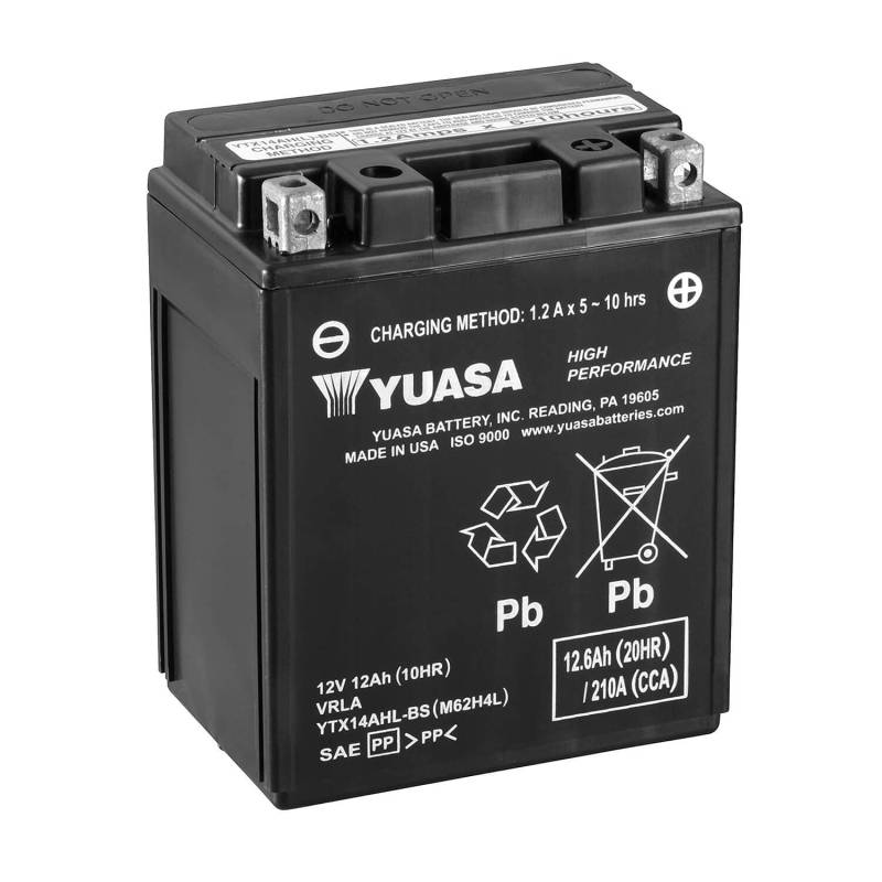 Wartungsfreie Motorradbatterie Yuasa YTX14AHL-BS 12V 12Ah 134x89x166 passend für YAMAHA FZR1000 1000 1987-1990 von Yuasa