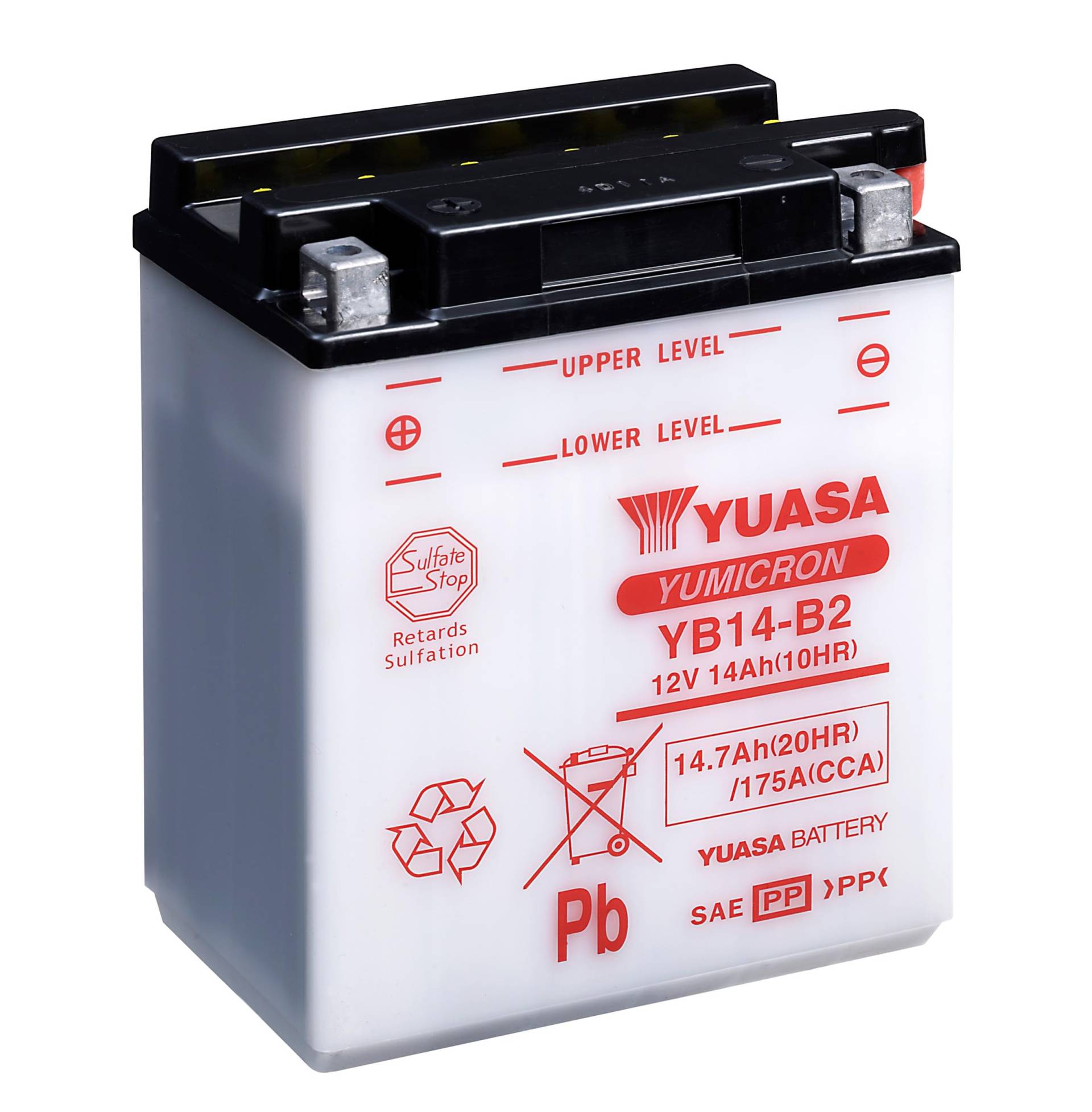 YUASA BATTERIE YB14-B2 offen ohne Saeure, 134 mm x 89 mm x 166 mm von Yuasa