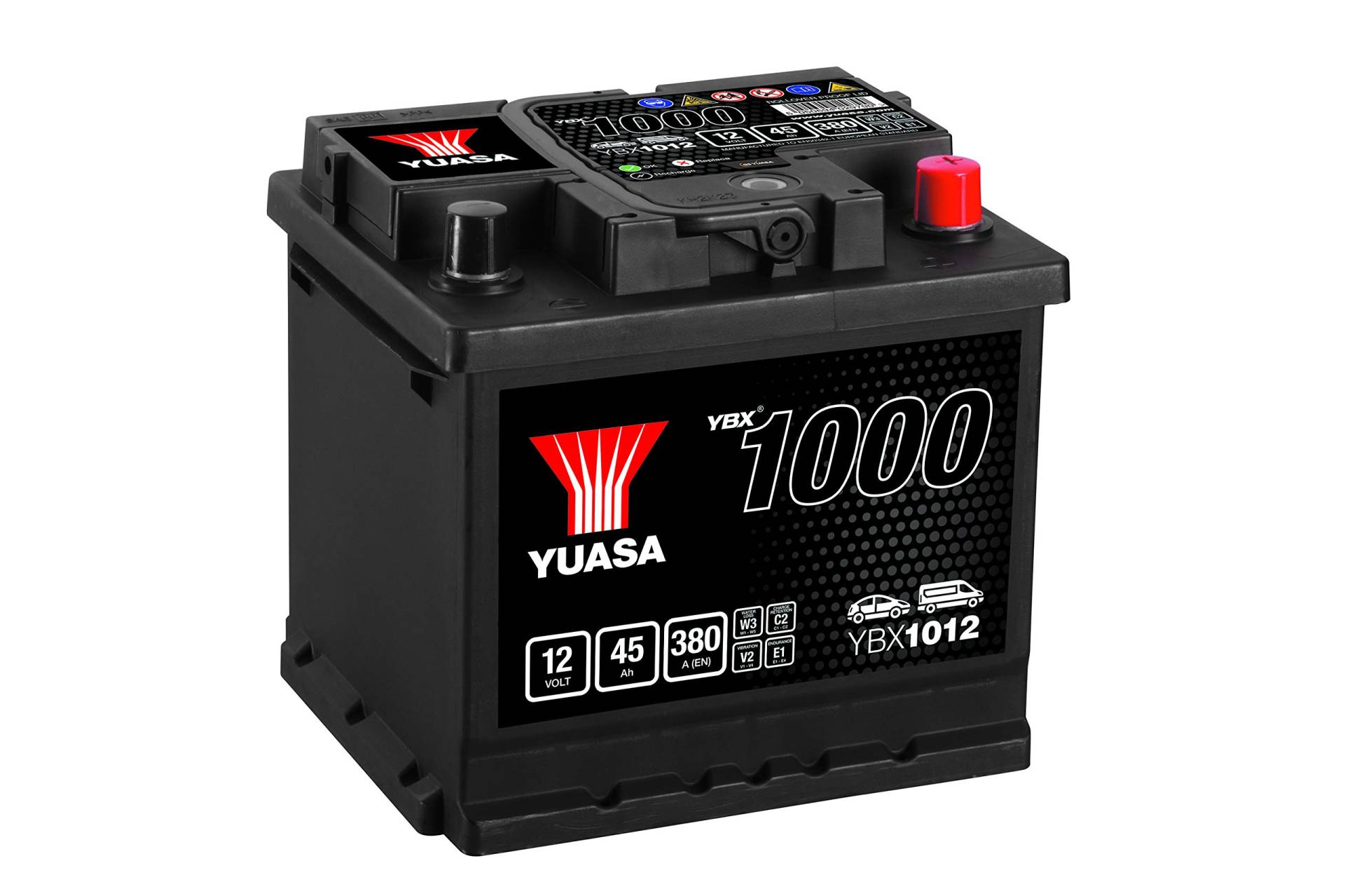 Yuasa YBX1012 Autobatterie, 12 V, 45 Ah, 380 CCA, versiegelt, wartungsfrei, Hochleistungsbatterie von Yuasa