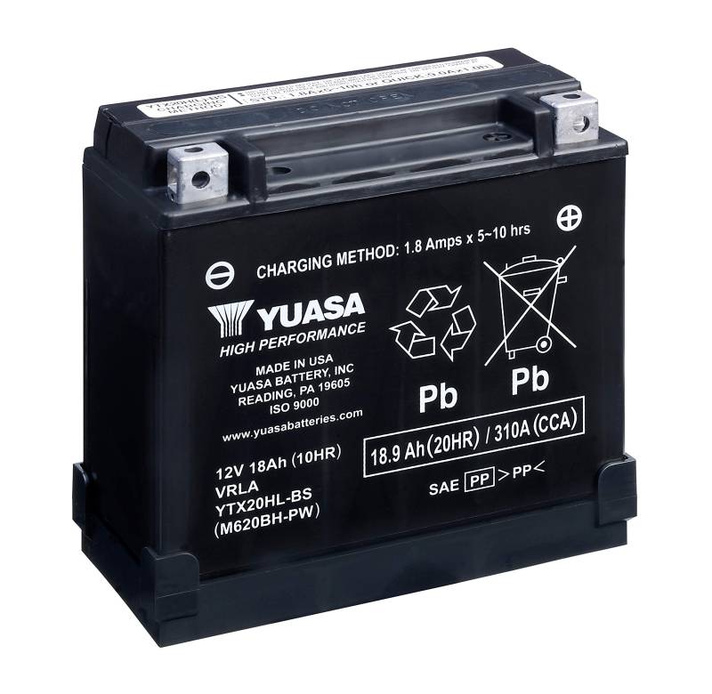 Yuasa Motorradbatterie YTX20HL-BS-PW, wartungsfrei, 12 V, 18 Ah, Maße: 175 x 87 x 155 mm, kompatibel mit Yamaha YFM600FW, FH Grizzly 600 1998-2001 von Yuasa