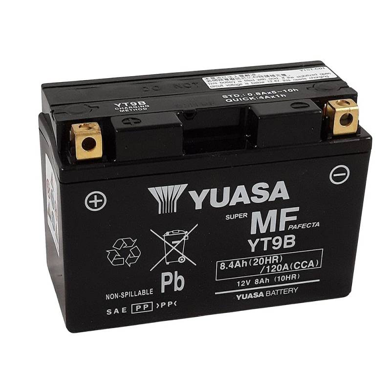 Yuasa SLA YT9B-BS AGM-Motorradbatterie, wartungsfrei, 12 V, 8 Ah, Maße: 150 x 70 x 105 mm von Yuasa