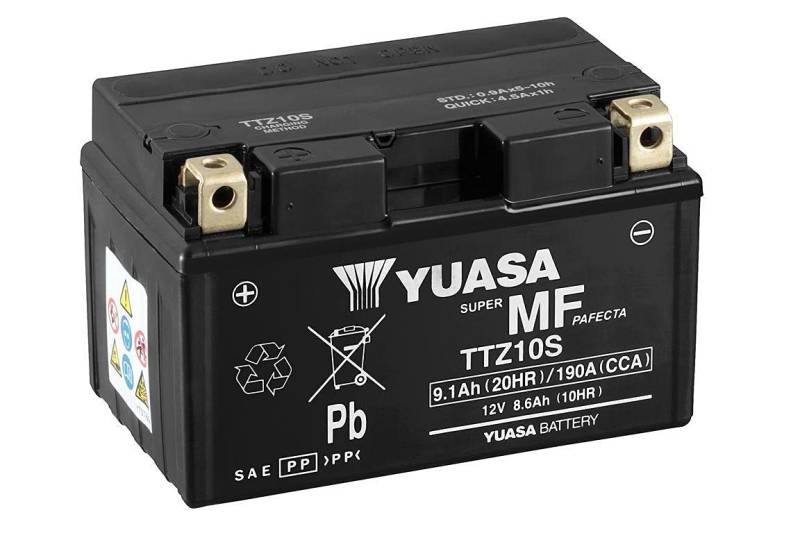 Yuasa TTZ10S AGM Batterie 12V 8.6Ah 150x87x93mm wartungsfrei für KYMCO People S 200I 200 200 2007 von Yuasa