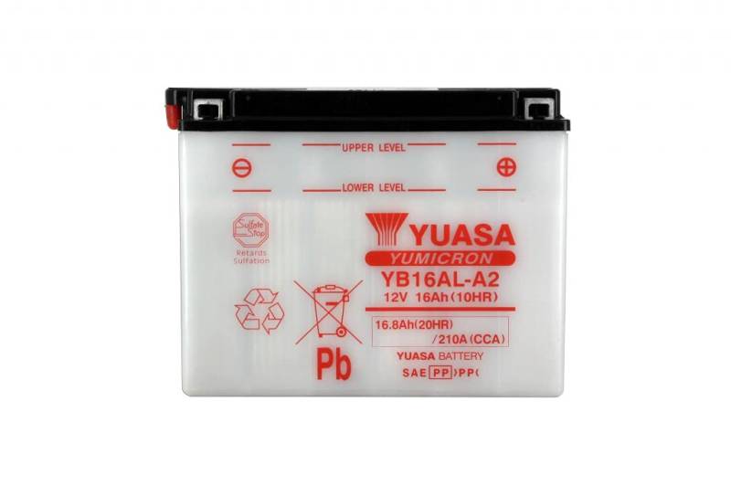 Yuasa YB16AL-A2 Dry Motorradbatterie, trocken, 12 V, 16 Ah, Maße: 205 x 71 x 164 mm, kompatibel für Yamaha VMX12 F, V-MAX 1200 1985-2007 von Yuasa