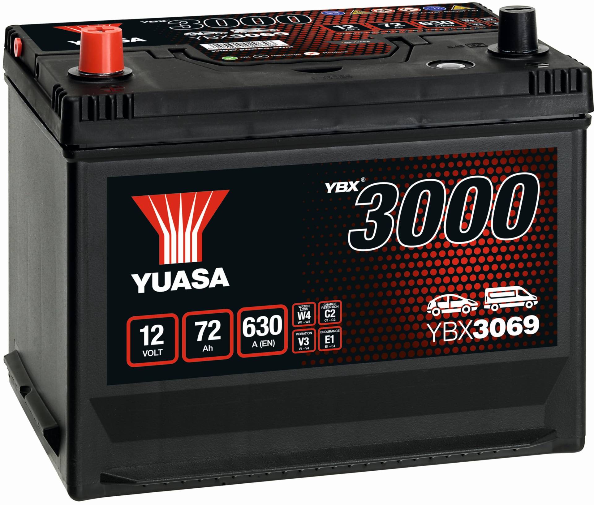 Yuasa YBX3069 12V 72Ah 630CCA versiegelte wartungsfreie Hochleistungs-Autobatterie von Yuasa