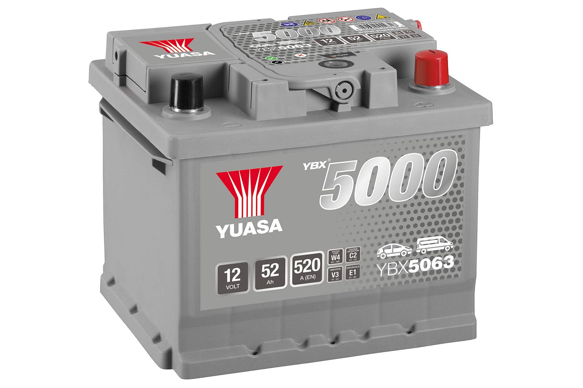 Yuasa YBX5063 12V 52Ah 520CCA Silber versiegelte wartungsfreie Hochleistungs-Autobatterie von Yuasa