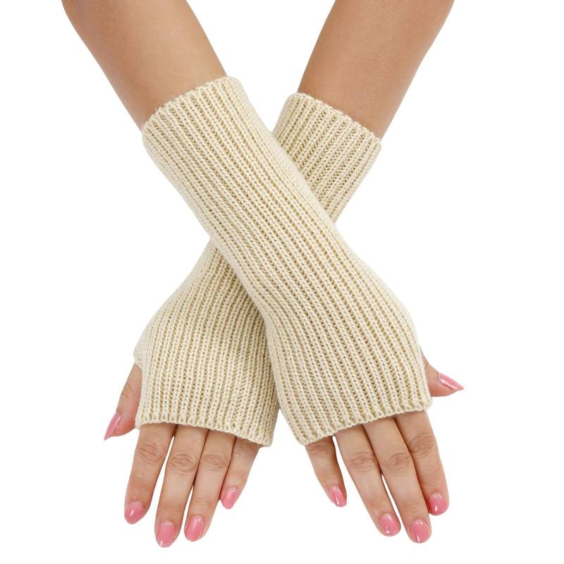 Armstulpen Damen Fingerlose Handschuhe Warmem Pulswärmer Strick für Damen Arm Sleeve Handstulpen Damen Gestrickte Arm Stulpen Fingerlose Handschuhe Karneval Lange Armstulpen Latex (Beige, One Size) von Yubenhong