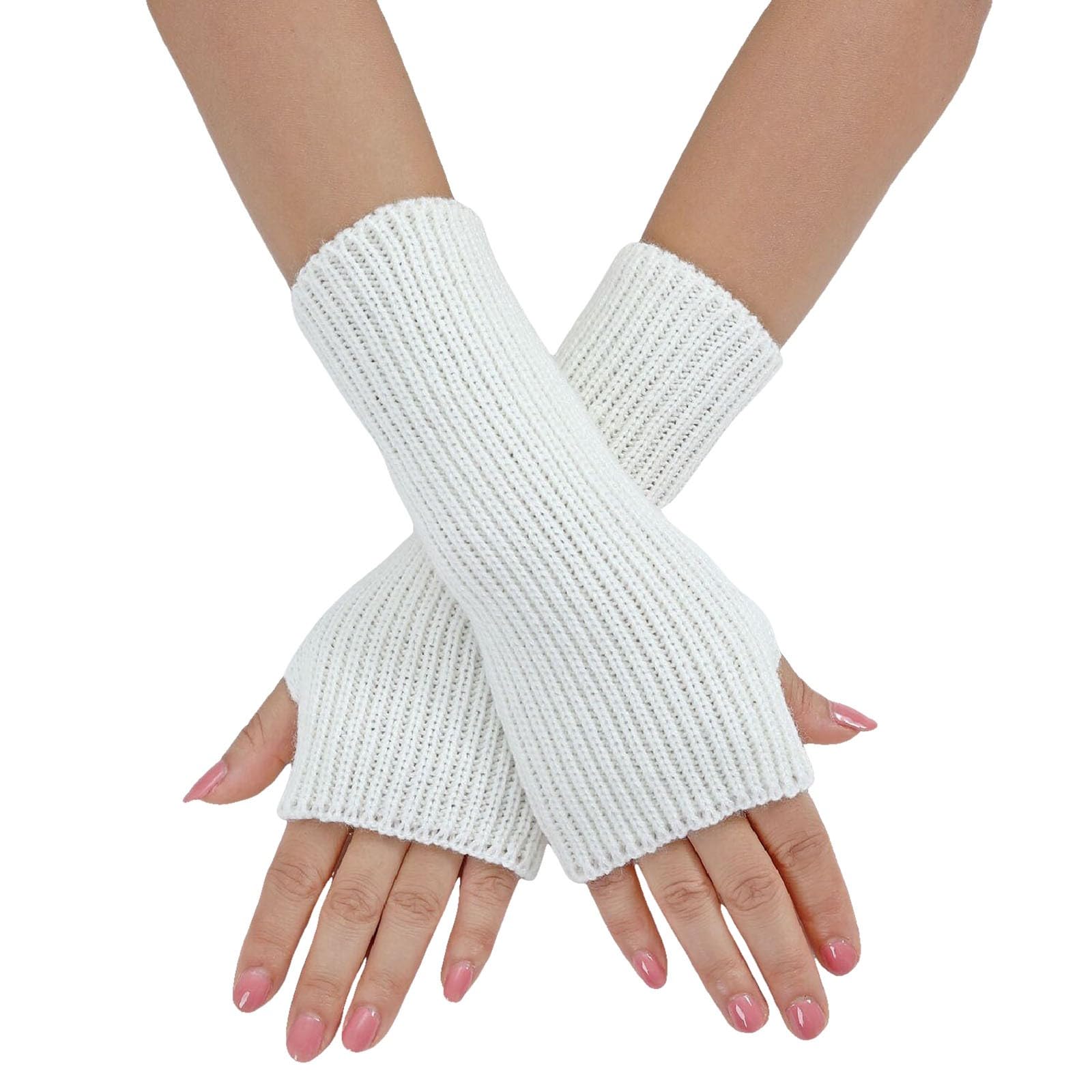 Armstulpen Damen Fingerlose Handschuhe Warmem Pulswärmer Strick für Damen Arm Sleeve Handstulpen Damen Gestrickte Arm Stulpen Fingerlose Handschuhe Karneval Lange Armstulpen Latex (White, One Size) von Yubenhong