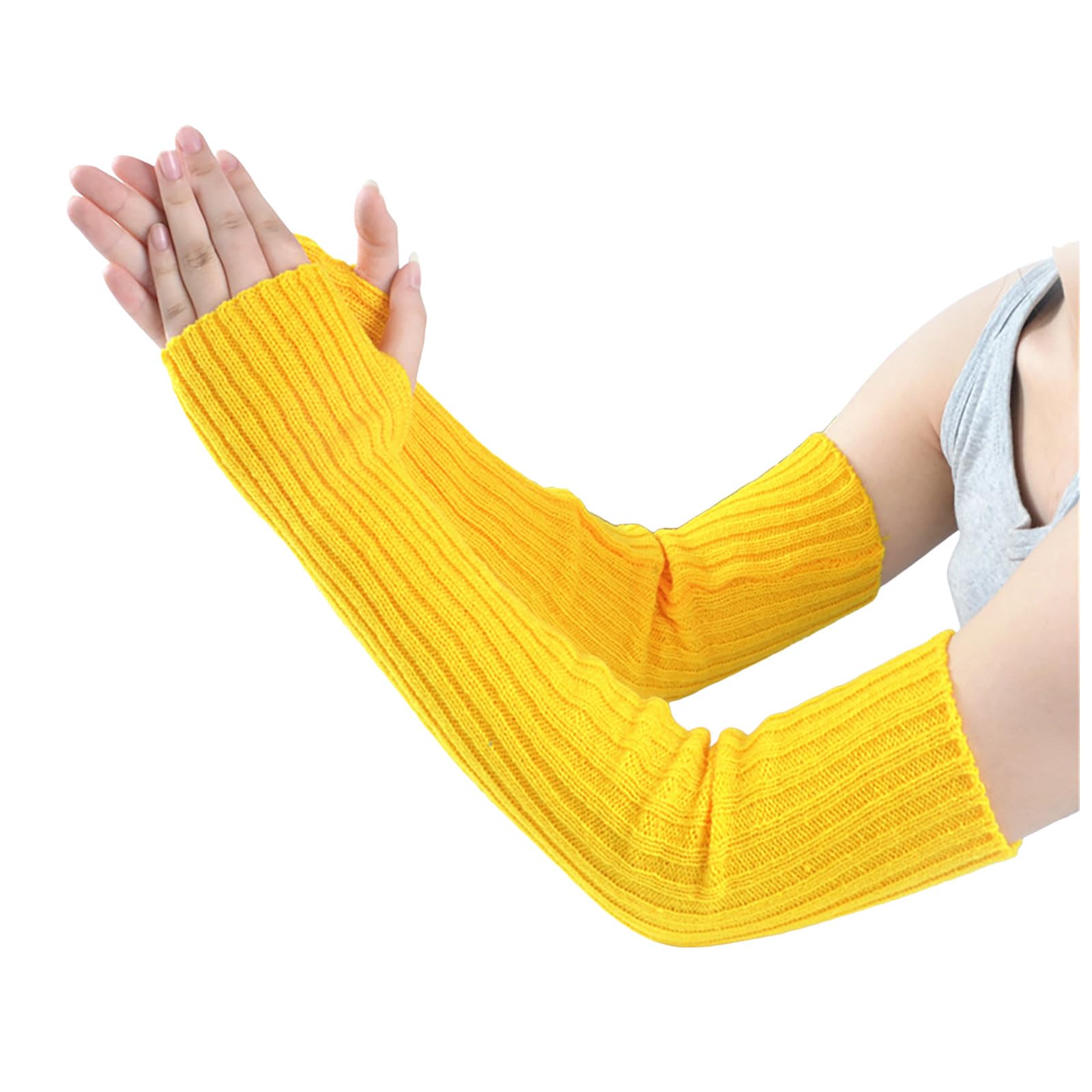 Armstulpen Damen Strick Halb Fingerlose Lange Handschuhe Gestrickte Handstulpen Winterhandschuhe Damenhandschuhe Winter Arm Warmers Lang Pulswärmer Armstulpen Fleece Handschuhe (Yellow, One Size) von Yubenhong