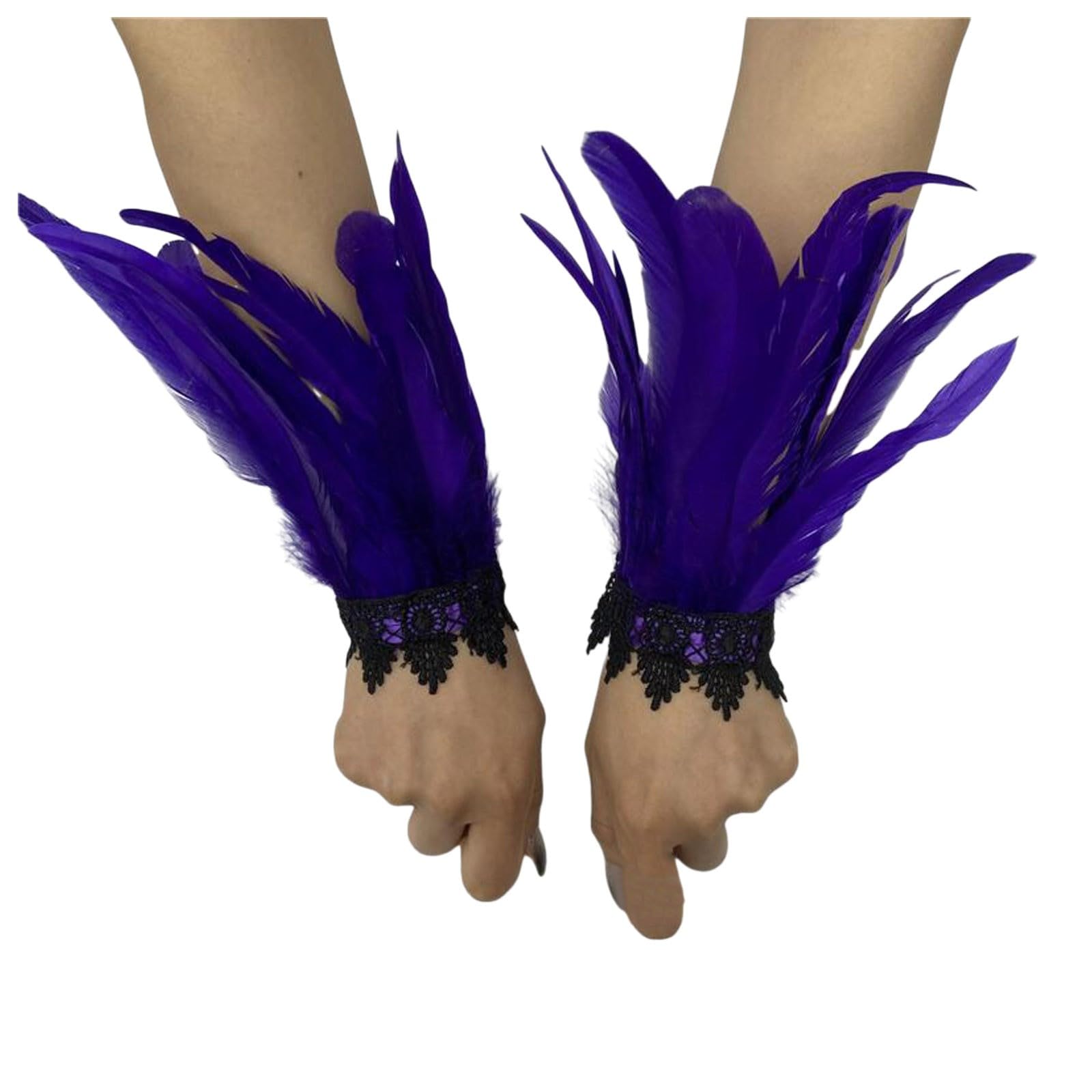 Damen Karneval Feder Manschetten Frauen Federschlagarmbänder Feder Accessoires Feder Manschetten Halloween Feather Schmuckstück Spitzen Handschuhe Vintage Feder Manschette Accessoires (PP2, One Size) von Yubenhong