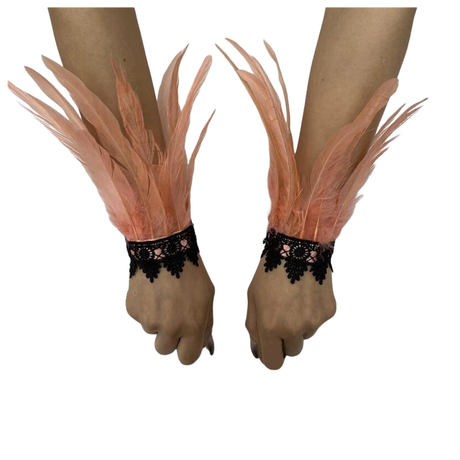 Damen Karneval Feder Manschetten Frauen Federschlagarmbänder Feder Accessoires Feder Manschetten Halloween Feather Schmuckstück Spitzen Handschuhe Vintage Feder Manschette Accessoires für (One Size) von Yubenhong