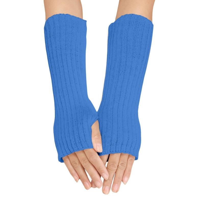 Damen Winter Gestrickte Handschuhe Lang Handwärmer Stulpen Fingerlose Armwärmer Stulpen Warm Strick Handschuhe für Damen Pluswärmer Handstulpen Halbfinger Fäustlinge Winter (A-Blue, One Size) von Yubenhong