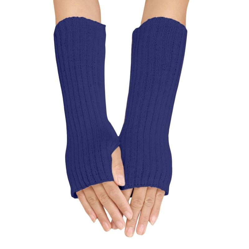 Damen Winter Gestrickte Handschuhe Lang Handwärmer Stulpen Fingerlose Armwärmer Stulpen Warm Strick Handschuhe für Damen Pluswärmer Handstulpen Halbfinger Fäustlinge Winter (A-Navy, One Size) von Yubenhong