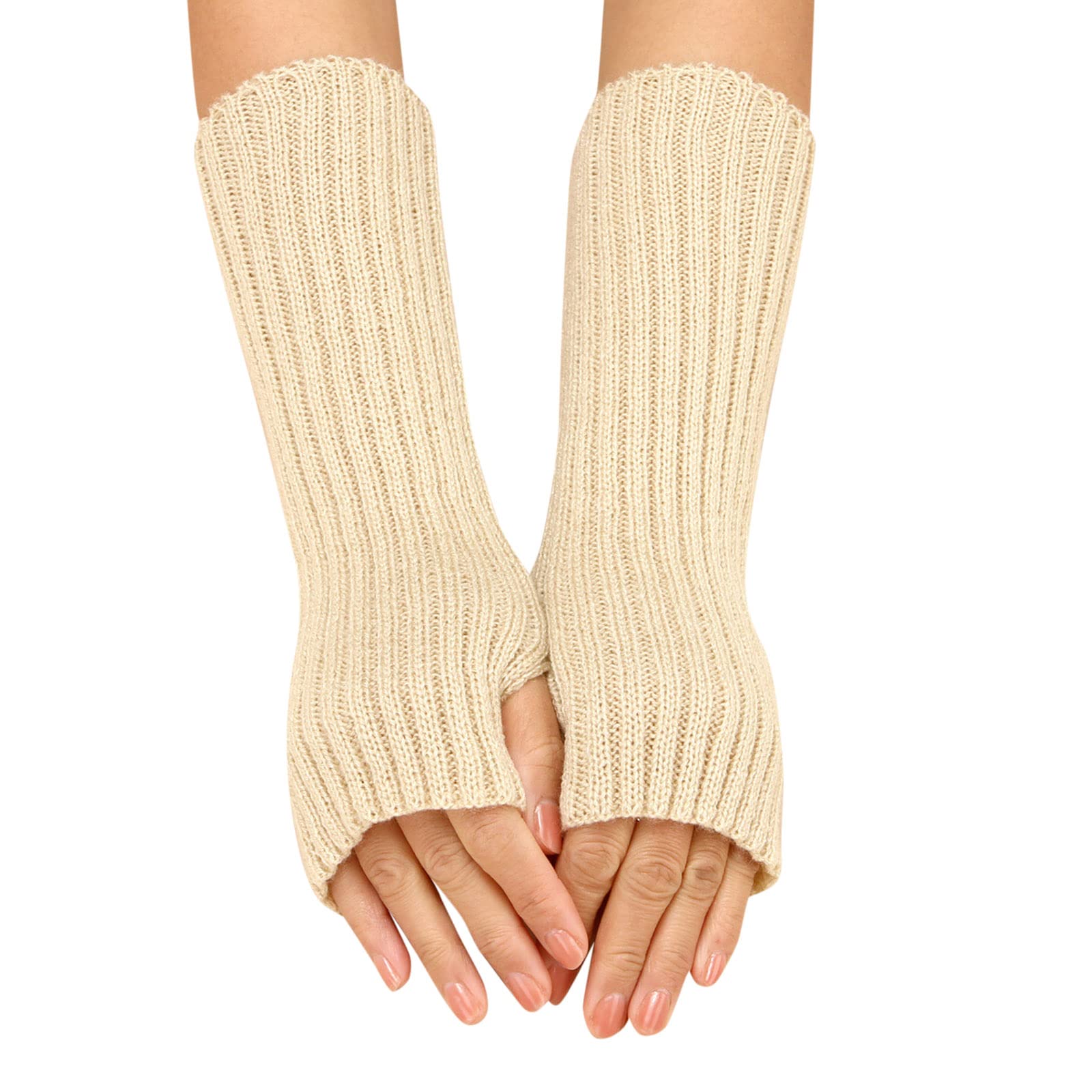 Damen Winter Gestrickte Handschuhe Lang Handwärmer Stulpen Fingerlose Armwärmer Stulpen Warm Strick Handschuhe für Damen Pluswärmer Handstulpen Halbfinger Fäustlinge Winter Armbinder (B-WH2, One Size) von Yubenhong