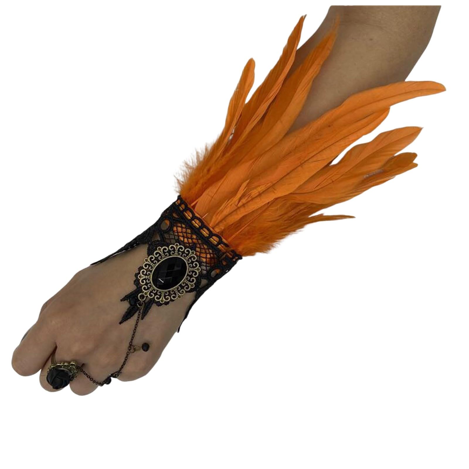 Feder Manschetten, Feder Armband Federn Kostüm Karneval Kostüme Dekorative Federärmel Federspitze Damen-Handschuhe Fingerlose Hexenhandschuhe Ärmel für Hochzeit, Halloween, (Orange, One Size) von Yubenhong