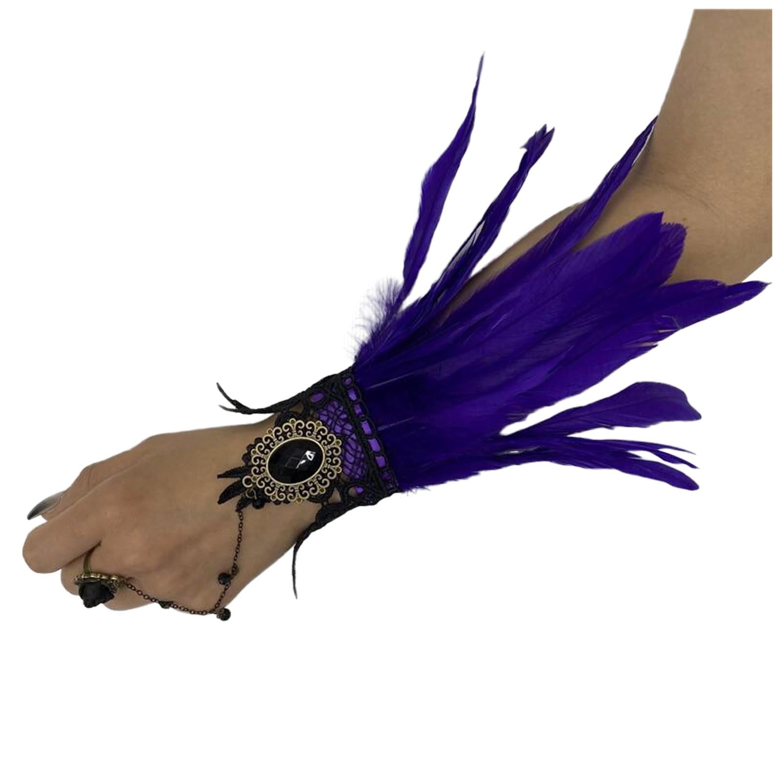 Feder Manschetten, Feder Armband Federn Kostüm Karneval Kostüme Dekorative Federärmel Federspitze Damen-Handschuhe Fingerlose Hexenhandschuhe Ärmel für Hochzeit, Halloween, (Purple, One Size) von Yubenhong