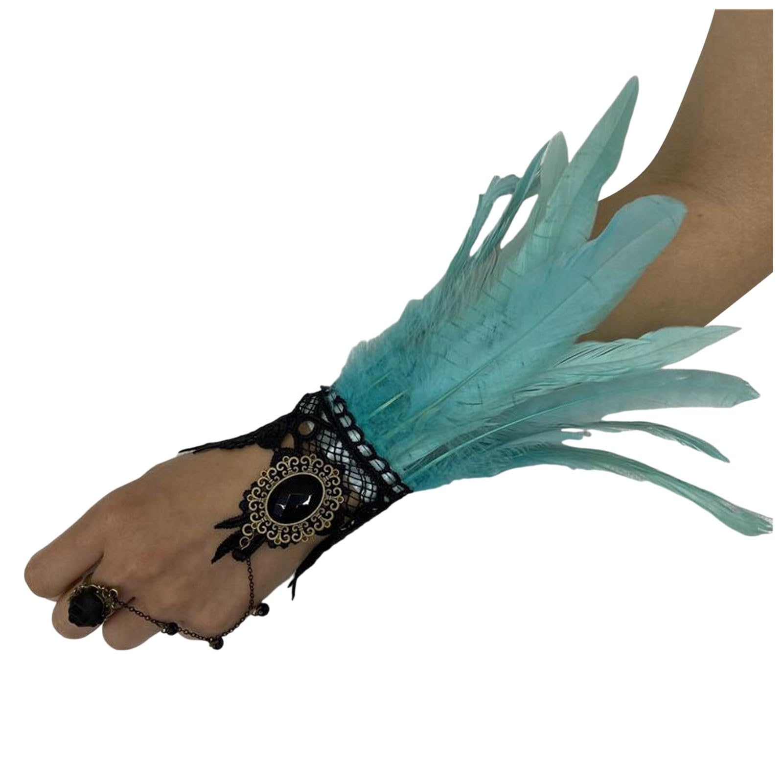 Feder Manschetten, Feder Armband Federn Kostüm Karneval Kostüme Dekorative Federärmel Federspitze Damen-Handschuhe Fingerlose Hexenhandschuhe Ärmel für Hochzeit, Halloween, (Sky Blue, One Size) von Yubenhong