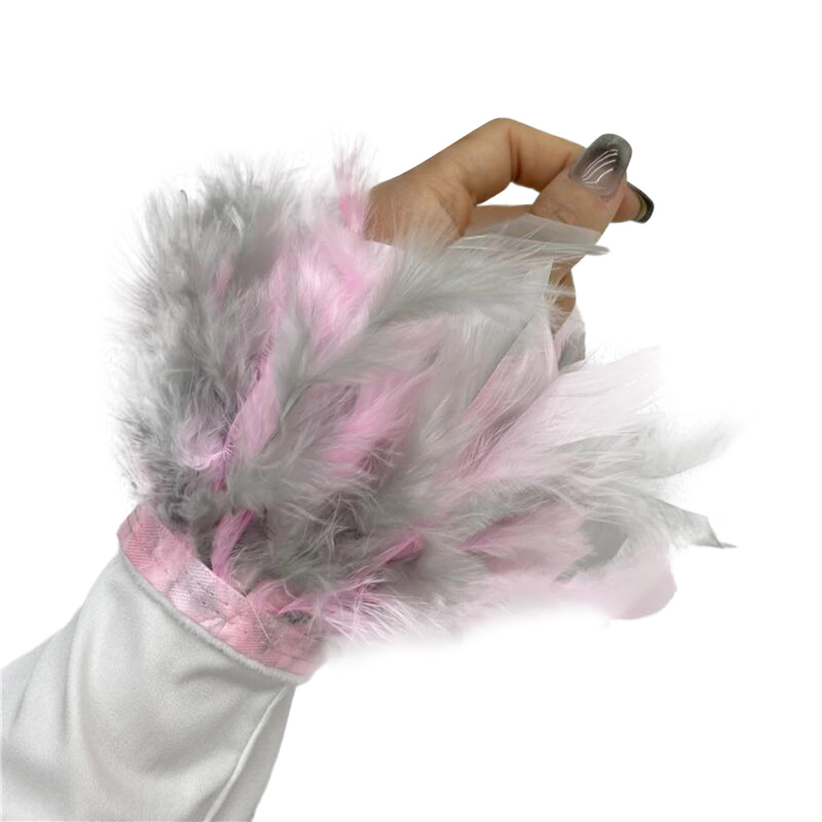 Feder Manschetten Federn Armbänder Damen Federschmuck Feder Handschuhe Feder Manschette Accessoires Frauen Federschlagarmbänder Halloween Feather Schmuckstück für Handschuhe Lang Damen (One Size) von Yubenhong