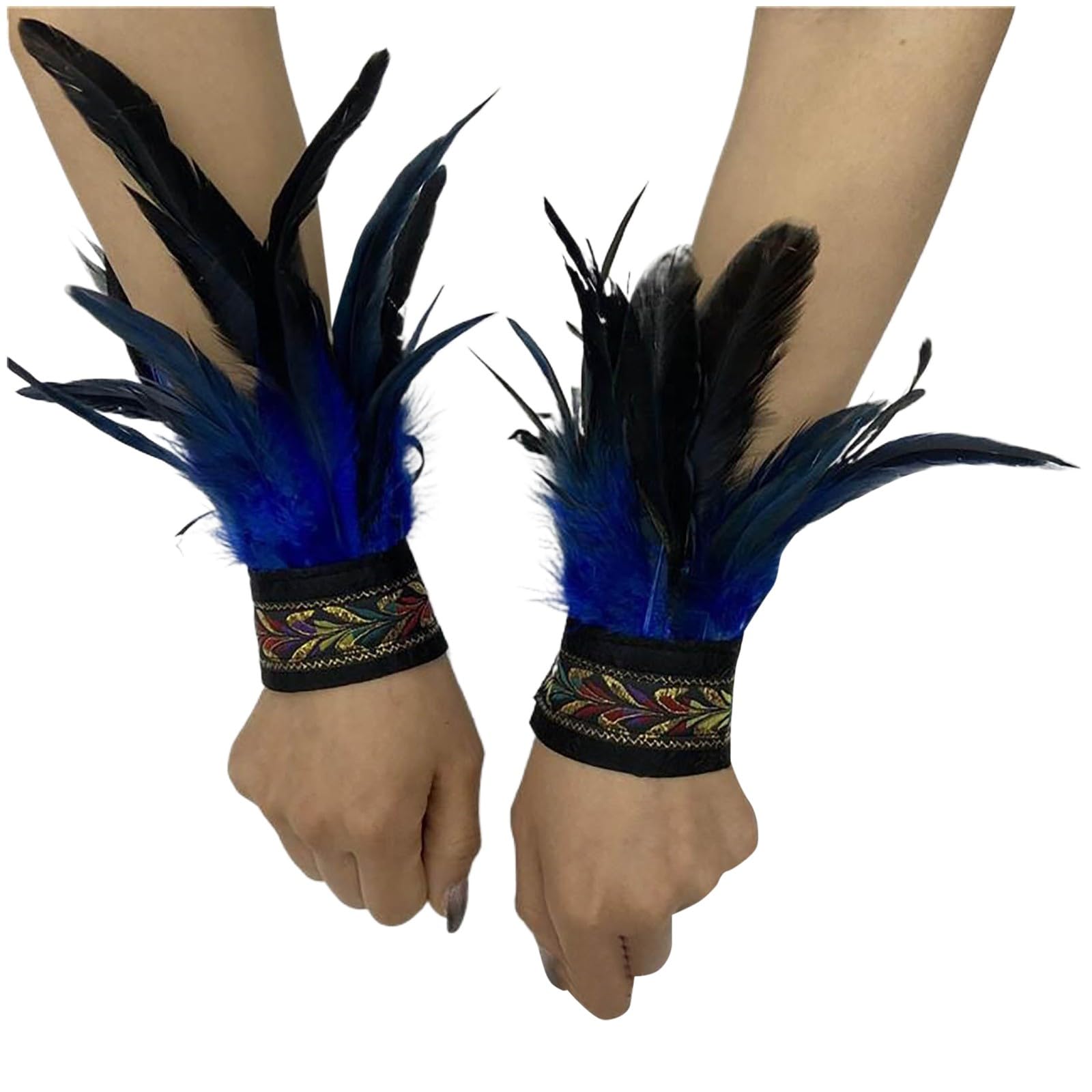 Federn Kostüm Feder Manschetten Feder Handschuhe Federn Armbänder Damen Feder Spitze Handschuhe Vintage Feder Manschette Accessoires Gothic Feder Manschetten für Fingerlose (Dark Blue, One Size) von Yubenhong