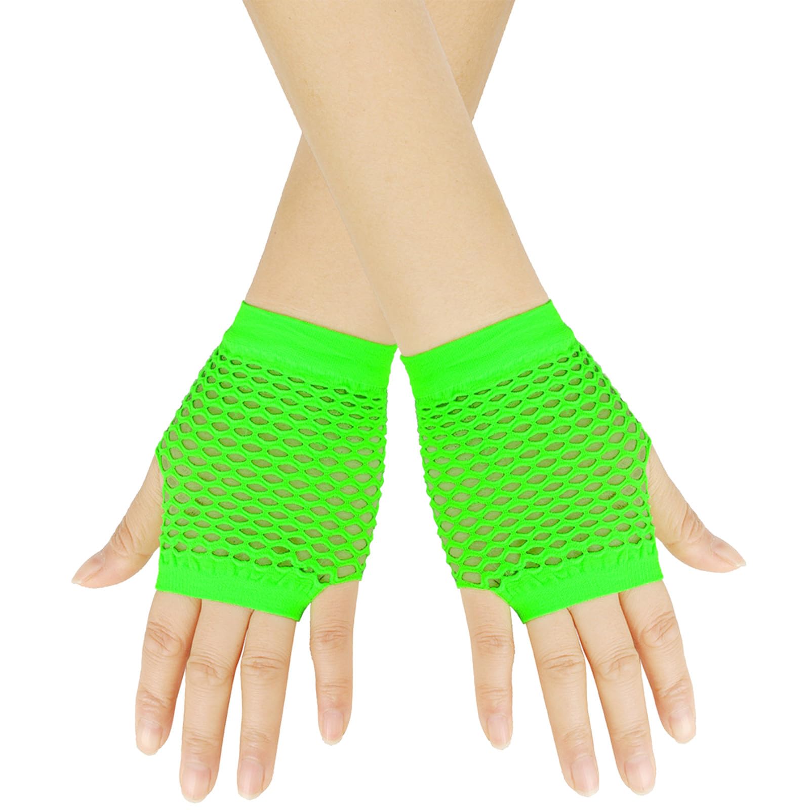 Fingerlose Netzhandschuhe Damen Kurze Mesh Handschuhe Fischnetz Handschuhe Halb Finger Karneval Party Handschuhe Stretch Fishnet Gloves 80er Jahre Retro Party Tanz Disco Handschuhe (Green, One Size) von Yubenhong