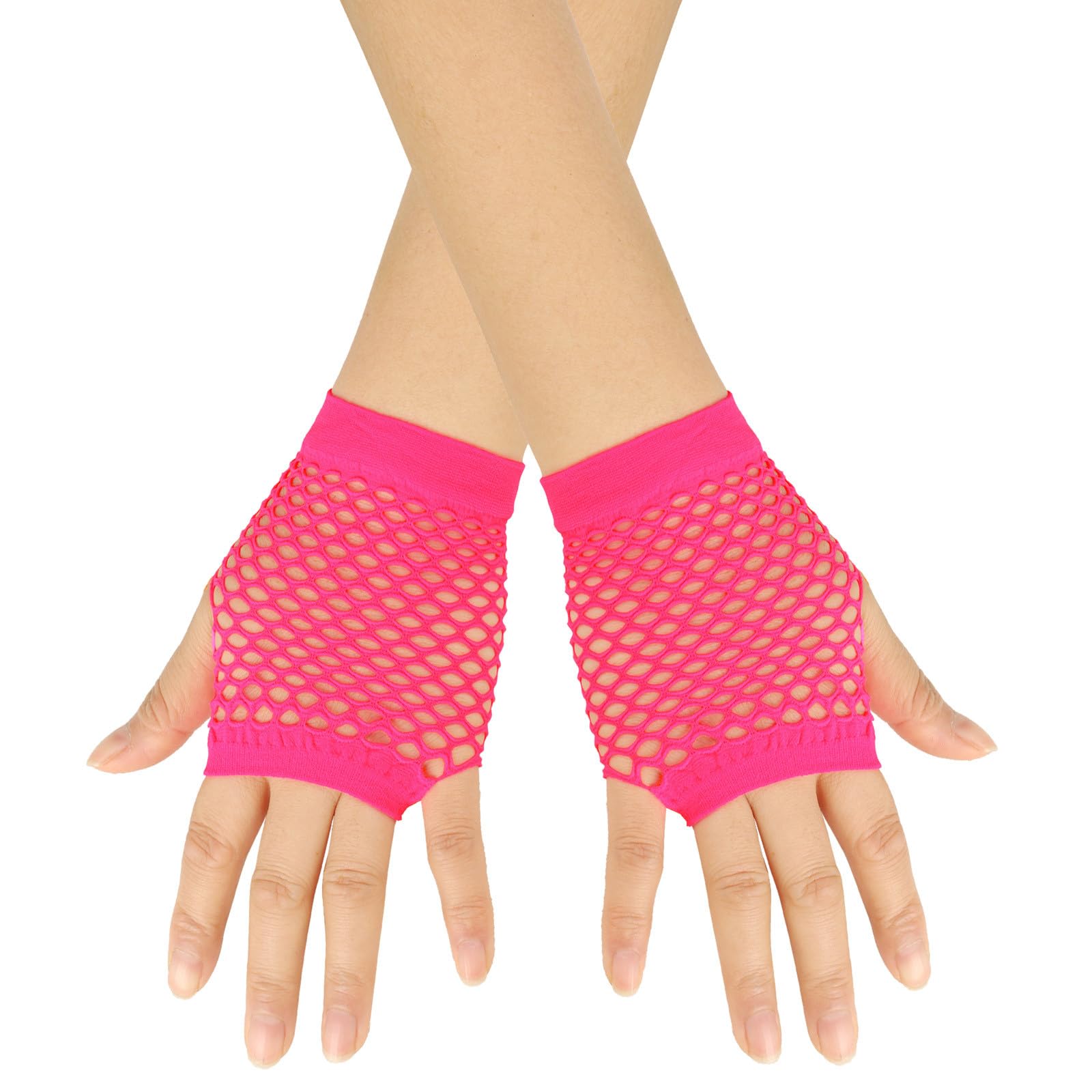 Fingerlose Netzhandschuhe Damen Kurze Mesh Handschuhe Fischnetz Handschuhe Halb Finger Karneval Party Handschuhe Stretch Fishnet Gloves 80er Jahre Retro Party Tanz Disco Handschuhe Mit (One Size) von Yubenhong