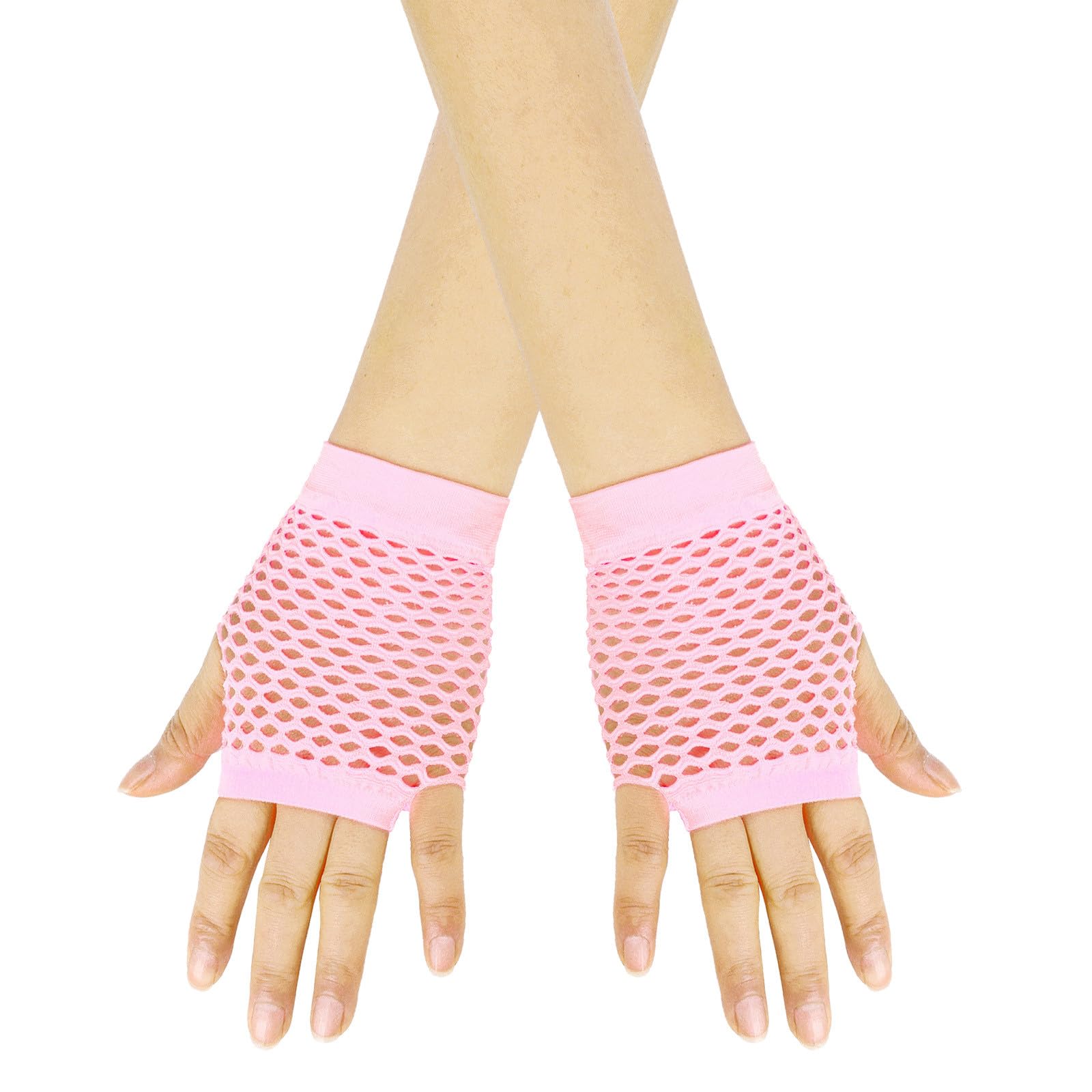 Fingerlose Netzhandschuhe Damen Kurze Mesh Handschuhe Fischnetz Handschuhe Halb Finger Karneval Party Handschuhe Stretch Fishnet Gloves 80er Jahre Retro Party Tanz Disco Handschuhe Mit (One Size) von Yubenhong