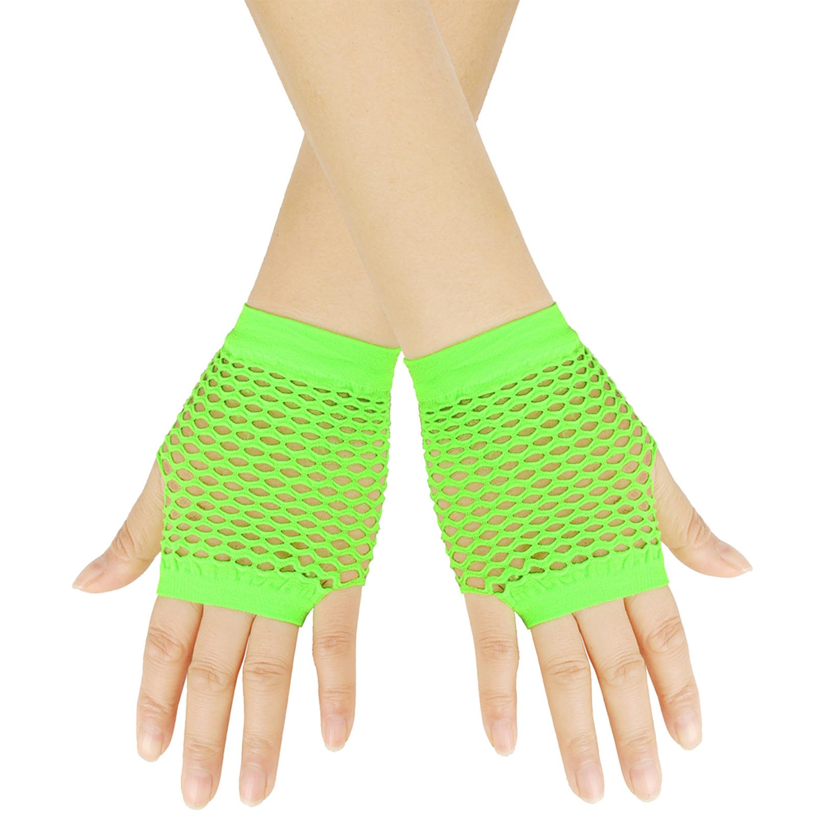 Netz Handschuhe Neon Mesh Handschuhe für 80er Retro Dance Party Tutu Kostümzubehör Für Damen Netzhandschuhe 80er / 90er Jahre für Damen & Mädchen Karneval Netz Handschuhe (Mint Green, One Size) von Yubenhong