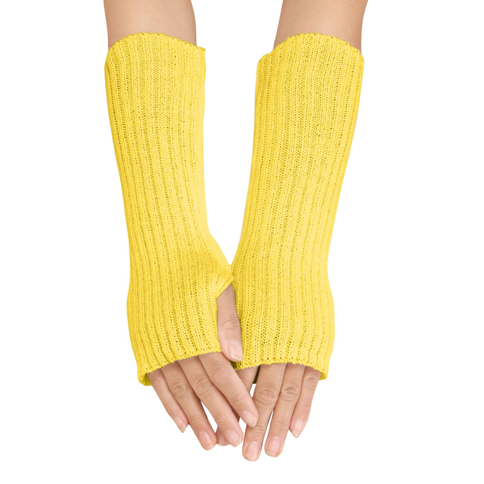 Winter Armstulpen Handschuhe Damen Pulswärmer Strick Halb Fingerlose Fäustlinge Warm Handwärmer Armwärmer für Damen Lang Fingerlose Armstulpen Pluswärmer Handstulpen Faschingskostüm (Yellow, One Size) von Yubenhong