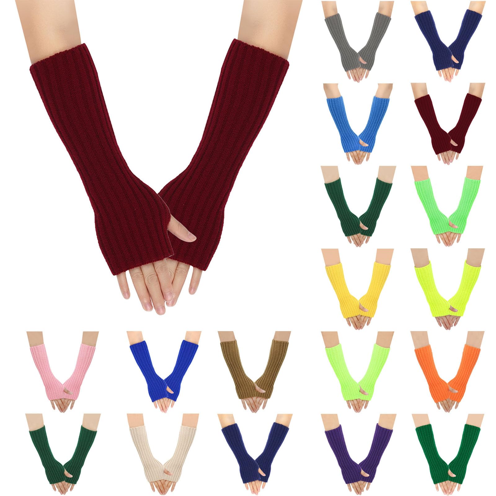 Winter Armstulpen Handschuhe Damen Pulswärmer Strick Halb Fingerlose Fäustlinge Warm Handwärmer Armwärmer für Damen Lang Fingerlose Armstulpen Pluswärmer Handstulpen Faschingskostüm Frauen (One Size) von Yubenhong