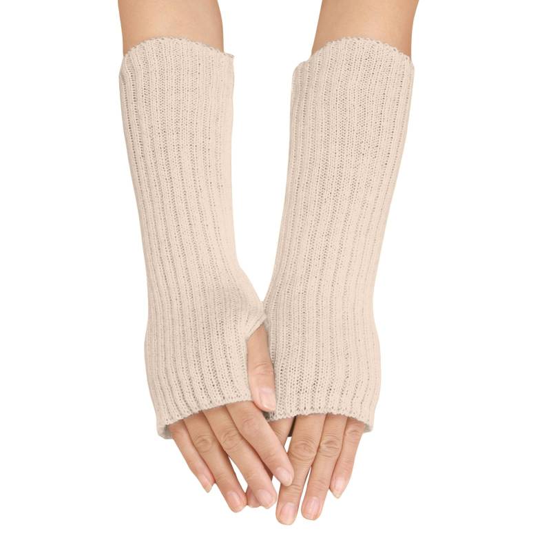 Winter Armstulpen Handschuhe Damen Pulswärmer Strick Halb Fingerlose Fäustlinge Warm Handwärmer Armwärmer für Damen Lang Fingerlose Armstulpen Pluswärmer Handstulpen Fingerlose (Beige, One Size) von Yubenhong