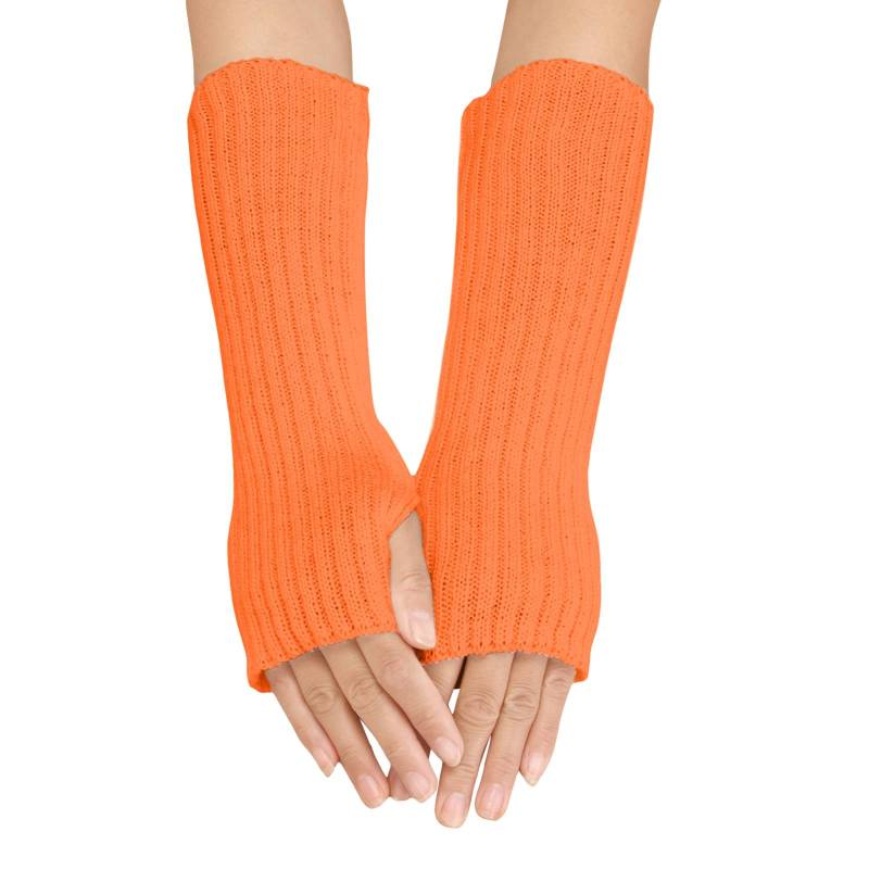 Winter Einfarbig Gestrickte Handschuhe Wärmer Winter Gestrickte Fingerlose Fäustlinge Strick Kurzer Armstulpen Lange Pulswärmer Hand-Stulpen Handwärmer Lange Handschuhe Fingerlos (a-Orange, One Size) von Yubenhong