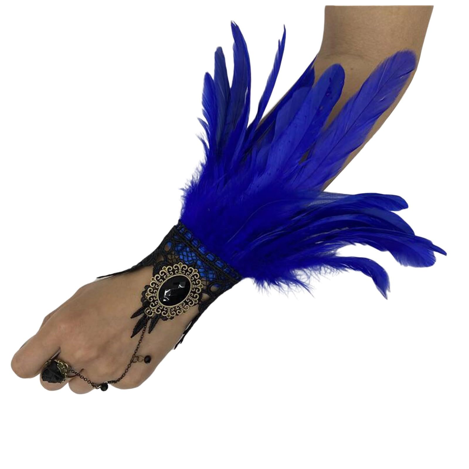 Yubenhong Feder Manschetten, Feder Armband Federn Kostüm Karneval Kostüme Dekorative Federärmel Federspitze Damen-Handschuhe Fingerlose Hexenhandschuhe Ärmel für Hochzeit, Halloween, (Blue, One Size) von Yubenhong