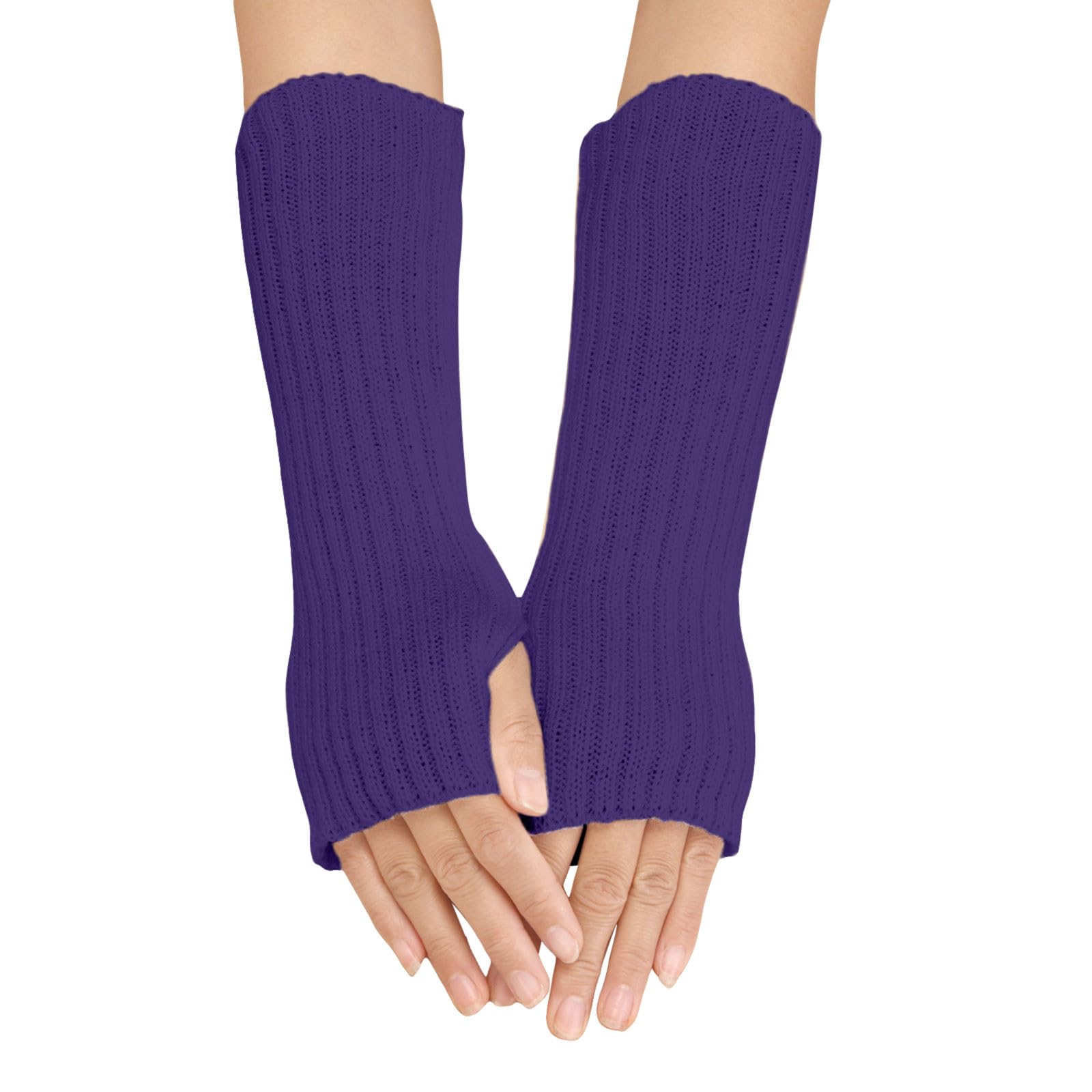 Yubenhong Frauen Winter einfarbig mehrfarbige Wolle lange gestreifte stricken halbe Fingerhandschuhe Kostüm Damen Engel (Purple, One Size) von Yubenhong