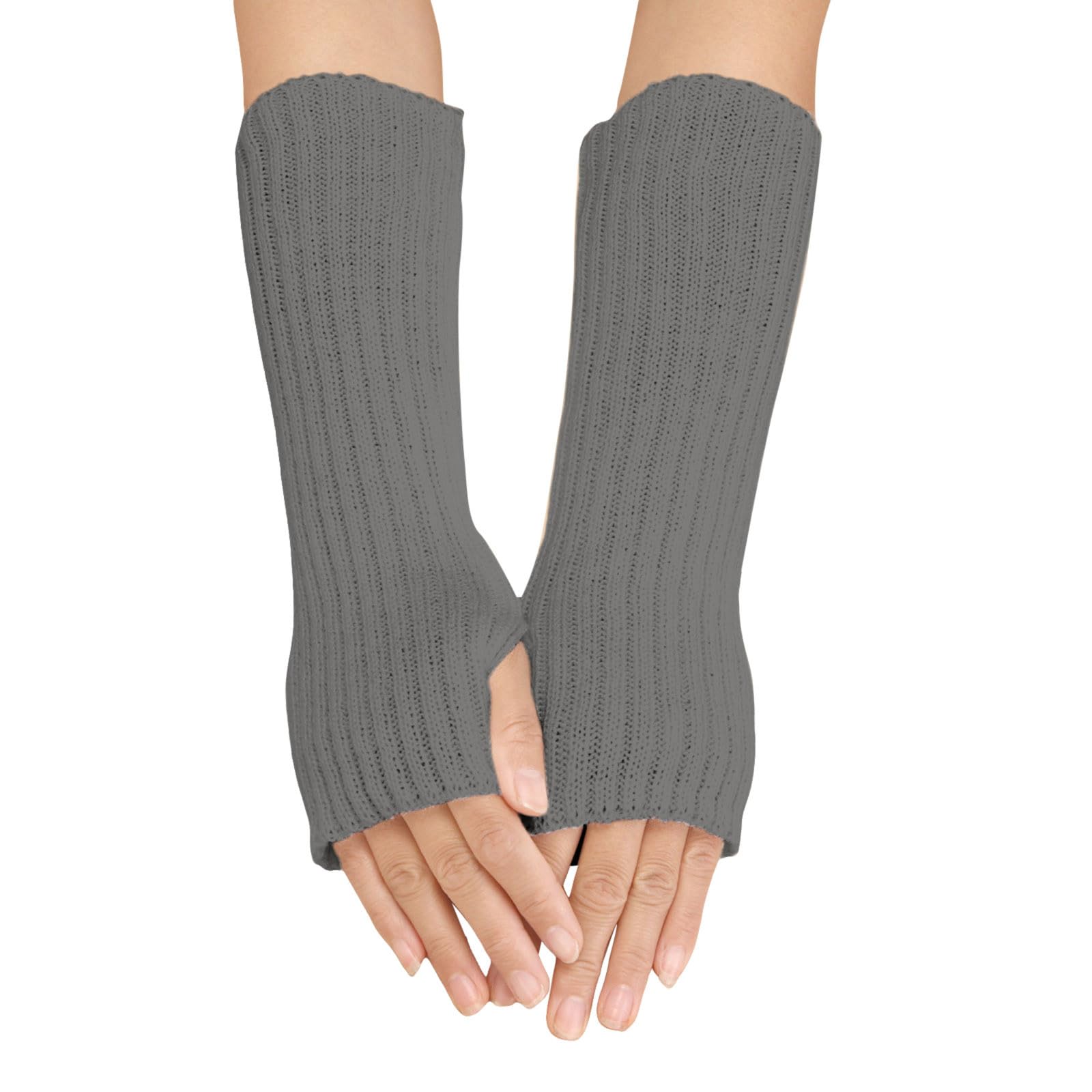 Yubenhong Frauen Winter einfarbig mehrfarbige Wolle lange gestreifte stricken halbe Fingerhandschuhe Unsichtbare Handschuhe (A-Grey, One Size) von Yubenhong