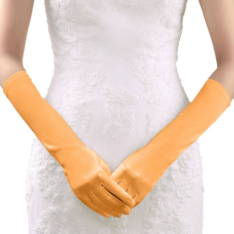 1920er Handschuhe für Damen Ellenbogen Lang Satin Handschuhe, Handschuhe Damen Elegant, Satin Classic Abendhandschuhe Halloween Karneval Cosplay Party Kostüm Handschuhe (Yellow, One Size) von YueYue