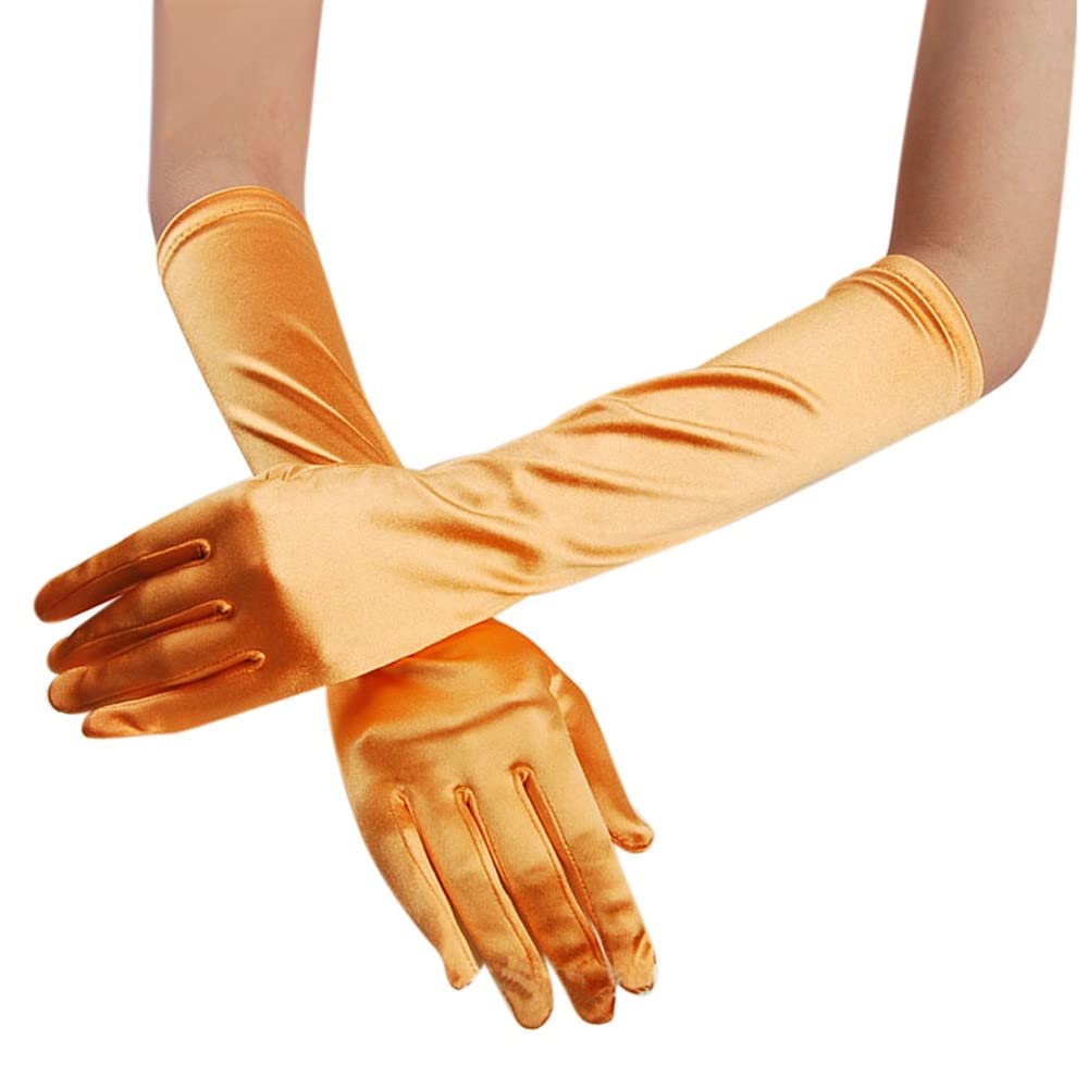 1920s Handschuhe für Damen Ellenbogen Lange Satin Handschuhe Elegant Einfarbig Abendhandschuhe Schwarze Vintage Handschuhe für Classic Opera Party Hochzeit Weihnachten Karneval (Orange, One Size) von YueYue