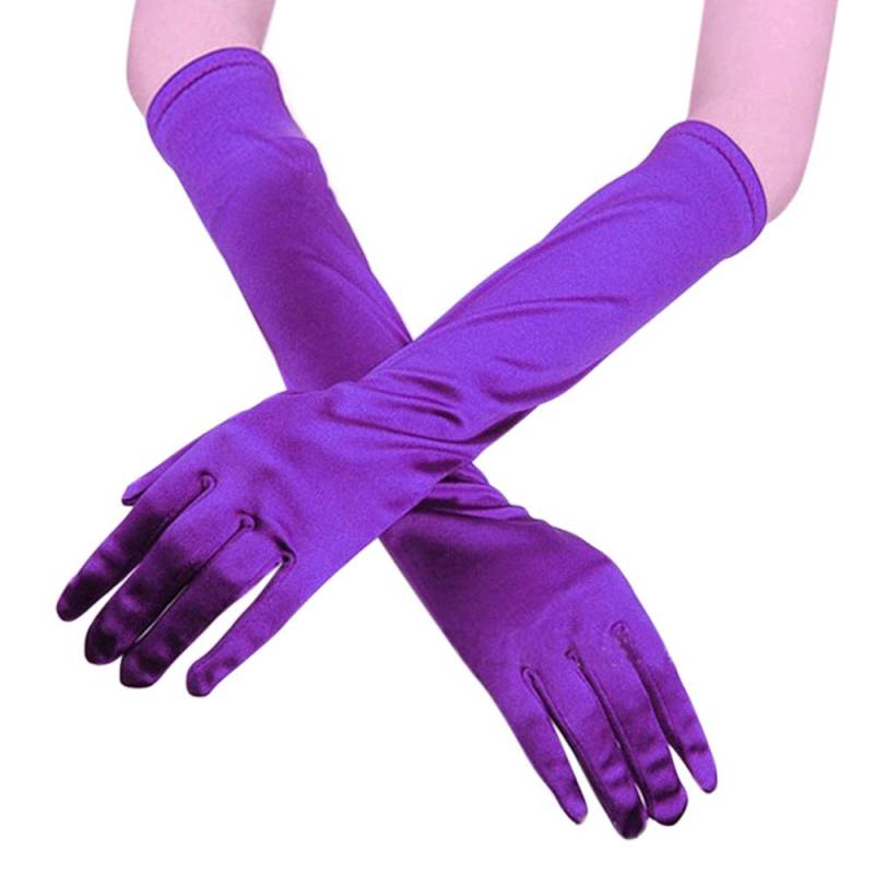 1920s Handschuhe für Damen Ellenbogen Lange Satin Handschuhe Elegant Einfarbig Abendhandschuhe Schwarze Vintage Handschuhe für Classic Opera Party Hochzeit Weihnachten Karneval (Purple, One Size) von YueYue