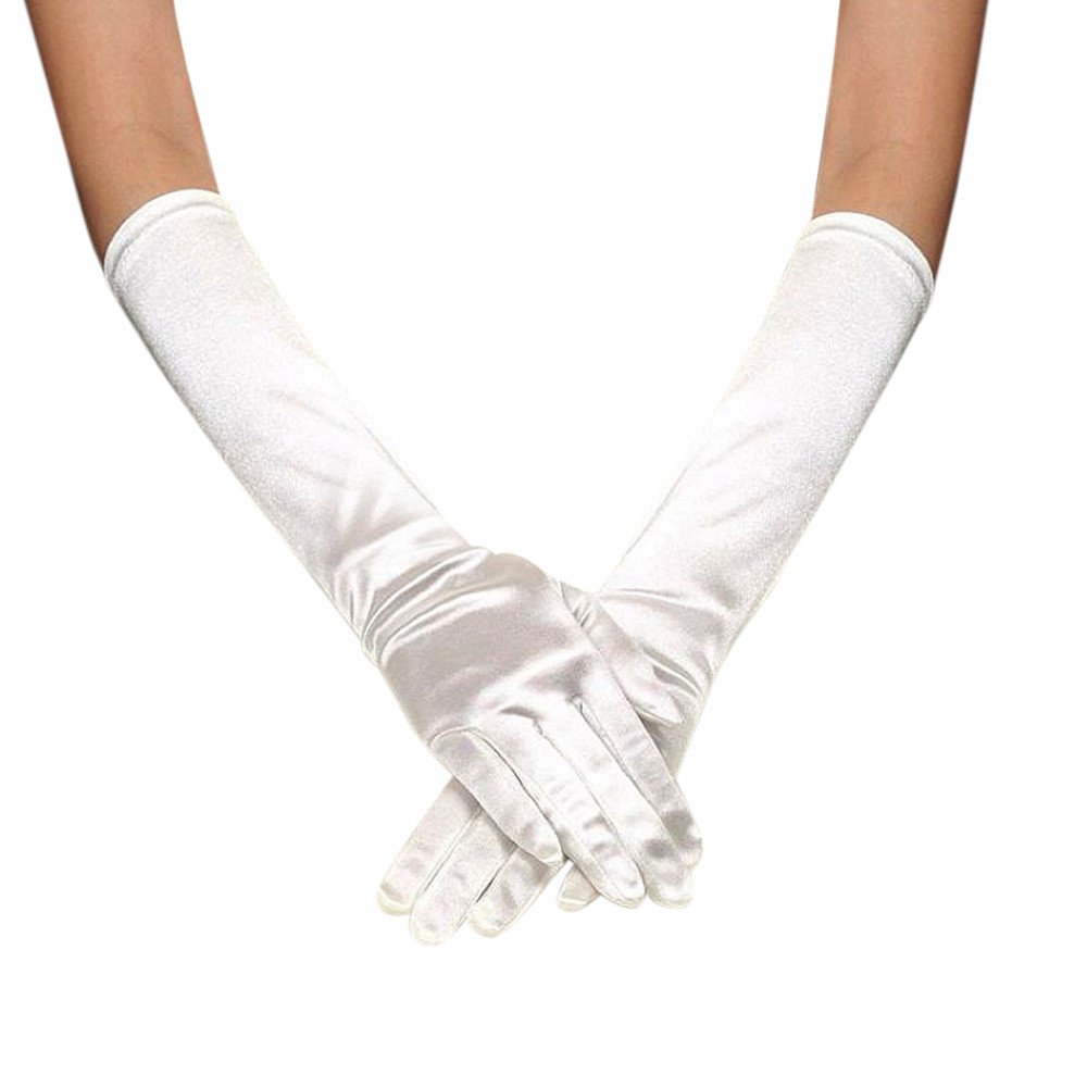 1920s Handschuhe für Damen Ellenbogen Lange Satin Handschuhe Elegant Einfarbig Abendhandschuhe Schwarze Vintage Handschuhe für Classic Opera Party Hochzeit Weihnachten Karneval (White, One Size) von YueYue