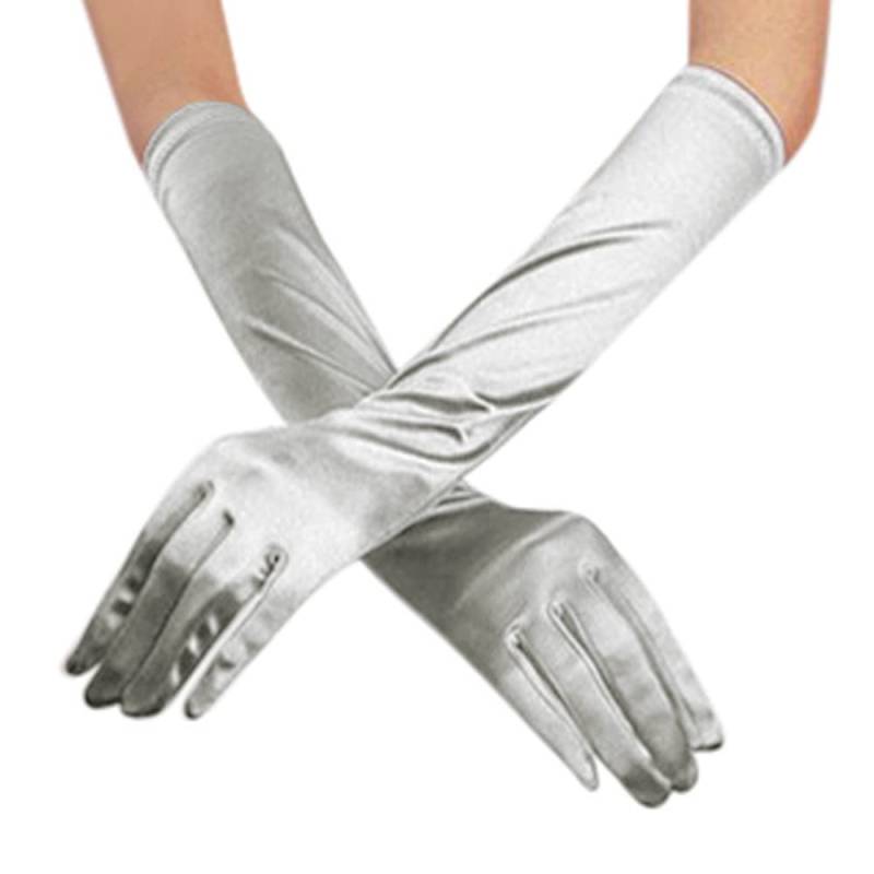 1920s Handschuhe für Damen Ellenbogen Lange Satin Handschuhe Elegant Einfarbig Abendhandschuhe Schwarze Vintage Handschuhe für Classic Opera Party Hochzeit Weihnachten Karneval Kostüm (Grey, One Size) von YueYue