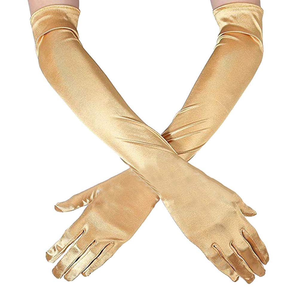 Damen Satin Handschuhe Lang Classic Abendhandschuhe 1920er Handschuhe für Damen Ellenbogenhandschuhe Handschuhe Elegant Damen Abendhandschuhe Opernhandschuhe Damen Party Kostüm (Gold, One Size) von YueYue