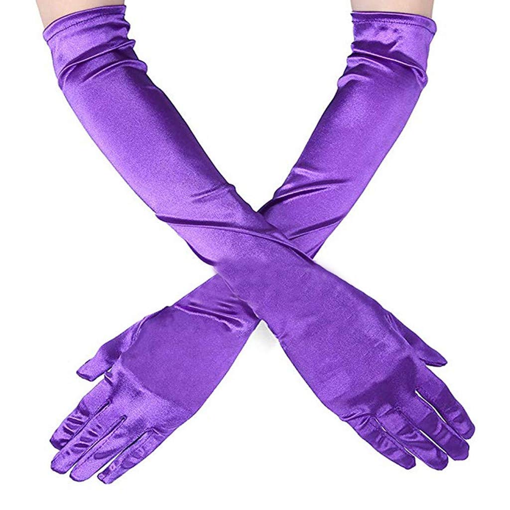 Damen Satin Handschuhe Lang Classic Abendhandschuhe 1920er Handschuhe für Damen Ellenbogenhandschuhe Handschuhe Elegant Damen Abendhandschuhe Opernhandschuhe Damen Party Kostüm (Purple, One Size) von YueYue