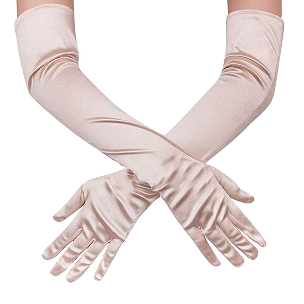 Damen Satin Handschuhe Lang Classic Abendhandschuhe 1920er Handschuhe für Damen Ellenbogenhandschuhe Handschuhe Elegant Damen Abendhandschuhe Opernhandschuhe Damen Party Kostüm (Rose Gold, One Size) von YueYue