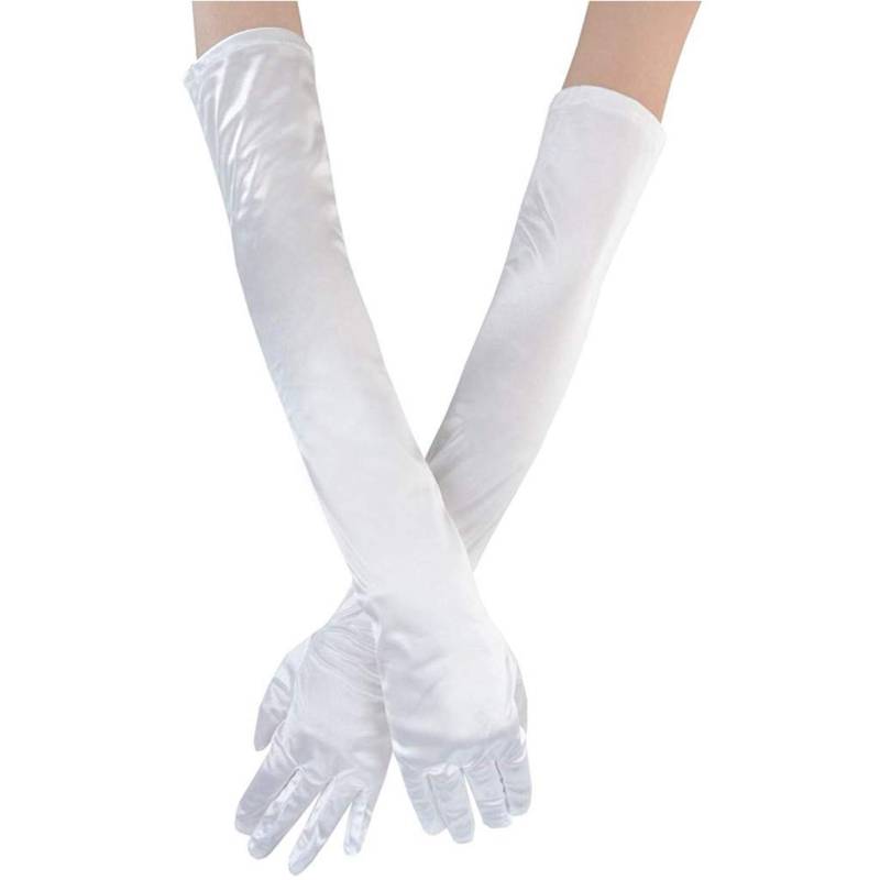 Damen Satin Handschuhe Lang Classic Abendhandschuhe 1920er Handschuhe für Damen Ellenbogenhandschuhe Handschuhe Elegant Damen Abendhandschuhe Opernhandschuhe Damen Party Kostüm (White, One Size) von YueYue