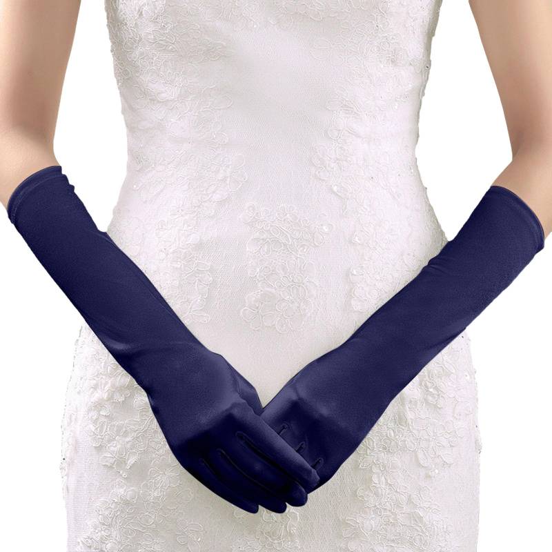 YueYue 1920er Handschuhe für Damen Ellenbogen Lang Satin Handschuhe, Handschuhe Damen Elegant, Satin Classic Abendhandschuhe Halloween Karneval Cosplay Party Kostüm Handschuhe (Navy, One Size) von YueYue